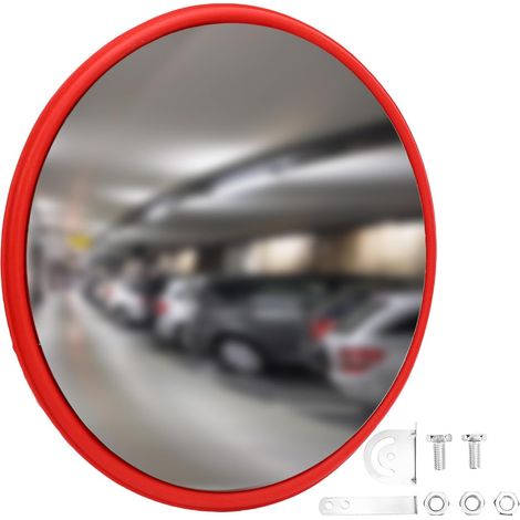 Miroir rond de circulation convexe 45cm Champ de vision de 170° Couvercle de protection Sécurité routière Indoor Résistant Matériel de montage inclus