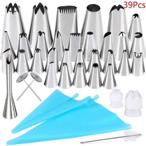 Set de Douilles de Pâtisserie en Acier Inoxydable - 39 Pièces - Accessoires Inclus - Facile à Nettoyer (1/4)