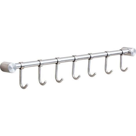 Porte-serviettes et ustensiles de cuisine en acier inoxydable avec support mural amovible de 40 cm - 7 crochets, finition brossée (7 crochets) (1/4)