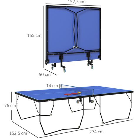 Tischtennisplatte, klappbar, 8 Räder, pulverbeschichteter Stahlrahmen, MDF, 274 x 152,5 x 76 cm, Blau (1/5)