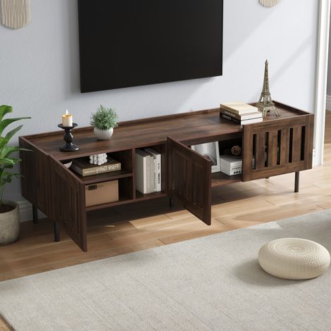 Mobile TV 160x40x47 cm con vani portaoggetti e 5 gambe, in MDF, noce (1/5)