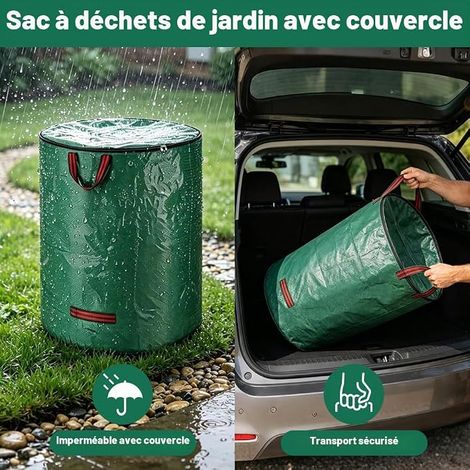 Garden Bags, 120L Garden Waste Bag Foldable and Reusable with Lid and Handles Reusable Waterproof Foldable for Leaves, Grass (1/2)