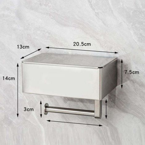 Toilet paper holder with integrated wipes dispenser in stainless steel - No drilling required - With shelf - Wall-mounted - Toilet paper - For bathroom - Brushed (1/4)