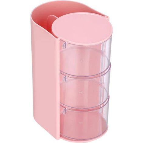 Organisateur De Maquillage - 3 Tiroirs Rotatifs En Plastique - Pour Pinceaux Peignes Et Eponges - Rose - 10 X 13 5 X 18 Cm (1/5)