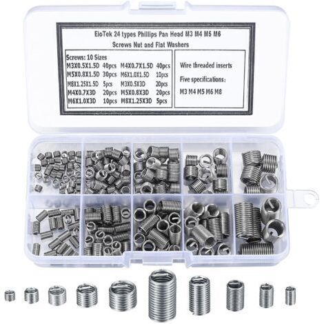 200 Pièces Inserts Filetés Auto-taraudeurs, Vis d'Insertion de Filetage en Acier Inoxydable, M3 M4 M5 M6 M8 Écrou d'Insertion de Filetage à Vis Auto-Taraudeuse pour Réparation Hélicoïdale (1/5)