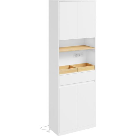 SoBuy Mobile colonna bagno salvaspazio bianco Armadio alto e stretto con 3 ante e cassetto Con presa elettrica e portabiancheria 60×30×180 cm Portata massima 85 kg BZR241-E-W (1/5)