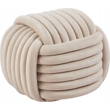 Pouf Beige in TESSUTO Intrecciato Poggiapiedi Seduta 50x50cm Quadrato Velluto (1/5)