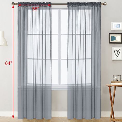 Rideaux transparents avec passe-tringle pour salon, chambre à coucher, semi-voile gris (139,7 x 213,4 cm, 2 panneaux) (1/5)
