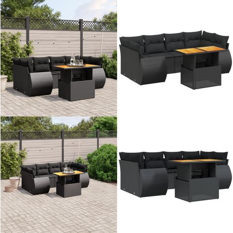 7-tlg. Garten-Sofagarnitur mit Kissen Schwarz Poly Rattan - Gartenmöbel Set - PE-Rattan Möbel - Outdoor Lounge - Gartenlounge - Terrassenmöbel - Home & Living (1/5)