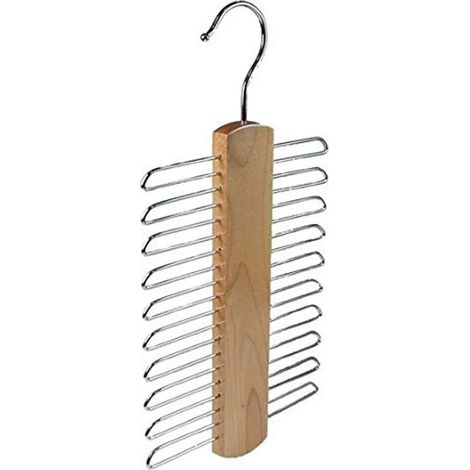 Lot de 2 cintres en bois avec 20 crochets pour suspendre foulards, cravates et ceintures, permettant un gain de place pour le rangement à domicile. (1/5)
