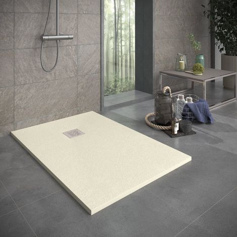 Receveur de douche 80x150 cm extra plat en résine minérale SIERRA sable Grille sable (1/5)