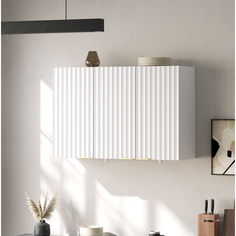 Mobile pensile contenitore 90x29x60 cm con 3 ante, salvaspazio per cucina o lavanderia, MDF - bianco (1/5)