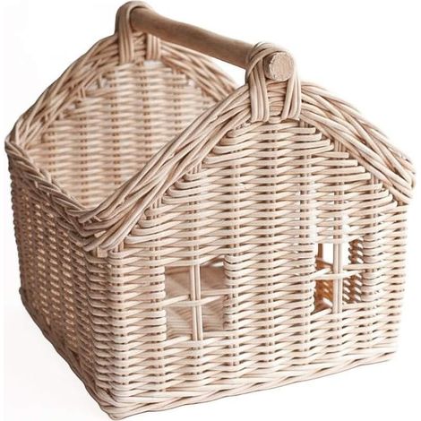 Panier maisonnette en moelle de rotin avec fenêtres, 25 x 25 x 25 cm