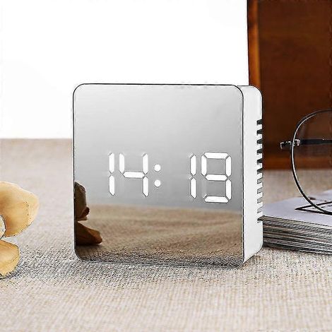 LED-Spiegeluhr mit Zeit- und Temperaturanzeige, geräuschloser Betrieb, modernes Design, ideal für Schlaf- oder Wohnzimmer, klares Digitaldisplay. (1/5)