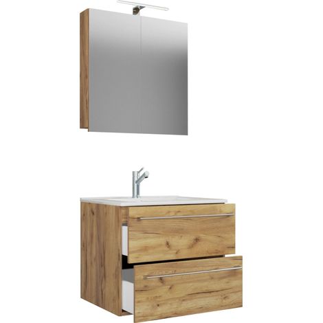 Badinos Badmöbel-Sets A 60 cm, Spiegelschrank Honig Eiche Dekor. (1/3)