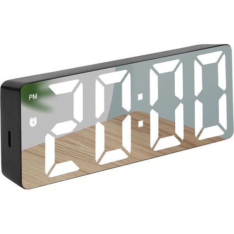 Reloj despertador digital Mateju para dormitorio, doble alarma, función de repetición, puertos de carga tipo C, temporizador de apagado, visualización de fecha y temperatura (negro espejo). (1/5)