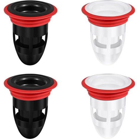 Lot de 4 Pièces Clapet Anti Odeur Siphon de Sol, Bonde Douche Siphon de Sol, Attrape Cheveux Douche Anti-Colmatage, Clapet Anti Odeur Douche, pour Salle de Bain, Buanderies (Noir, Blanc)
