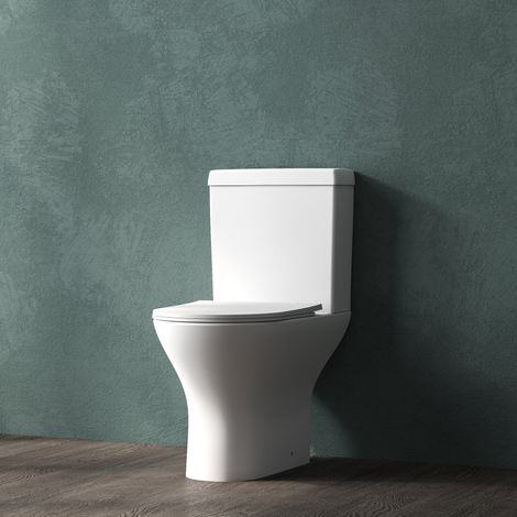Close Coupled Toilet Round Soft Close Seat Dual Flush Cistern Bathroom WC White (1/5)