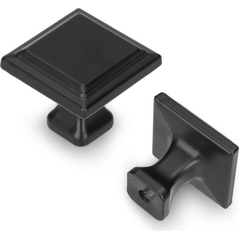 Paquete de 10 tiradores modernos cuadrados negros para puertas de armario (29x25 mm), tiradores y herrajes de aleación de zinc macizo para cajones. (1/4)