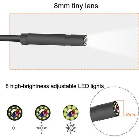Caméra endoscopique industrielle étanche P40 1080P avec 8 LED, écran de 4,3 pouces et diamètre de 8 mm (1/5)