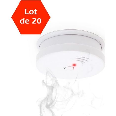 Lot de 20 Détecteurs de fumée + Pile 9V. Alarme Incendie Certifiée Normes Européennes (1/4)