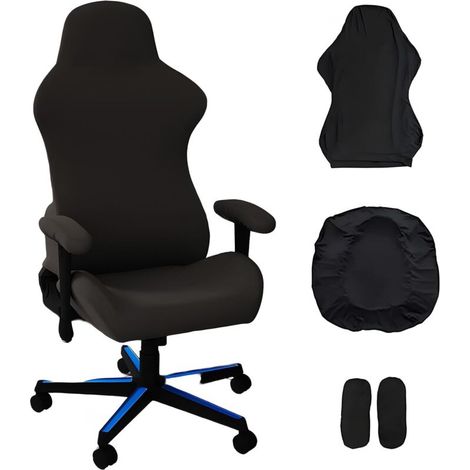 Gaming-Stuhlbezug mit Polsterung und Armlehnenbezügen, elastisch, schwarz, abnehmbar, waschbar und rutschfest.