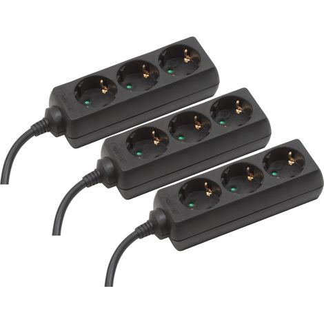 Meister Steckdosenleiste 3-fach - 3 Stück - 3 m Kabel - schwarz - Kunststoffleitung - IP20 Innenbereich / Steckerleiste / Mehrfachsteckdose / Tischsteckdose / Tido 3-fach / 7430540