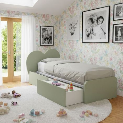 Letto singolo a cuore 80x190 con cassetti - Salvia