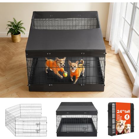 Mophorn Corral de Metal Plegable para Perros de 61 cm de Altura con 4 Paneles de Malla, Parque para Mascotas Pequeñas, Base de Tela Oxford y Cubierta Superior de Malla, Incluye Estacas y Hebillas (1/5)