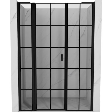 Mexen Mist L porte de douche battante gauche 150 cm, grille noire, noir - 8A4L-150-001-70-77-L (1/4)