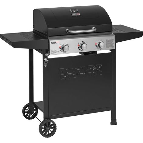 Royal Gourmet – Barbecue à gaz 3 brûleurs 9kW – Grilles en émaillé – Thermomètre intégré – Tables latérales pour rangement – Roues PE pour déplacement facile