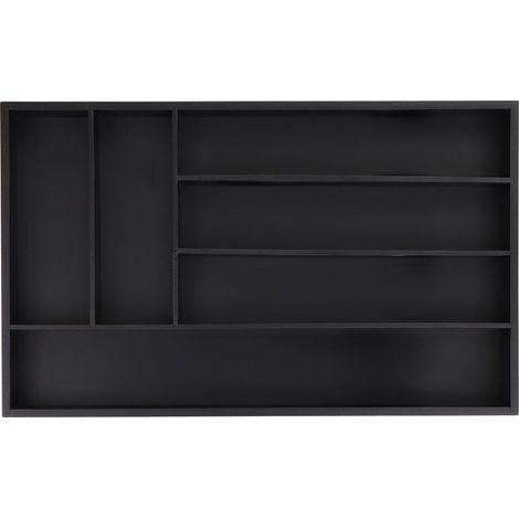 Relaxdays – Range-couverts en bambou noir 6 compartiments – Dimensions H x L x P : 5 x 46 x 28 cm – Organiseur de tiroir pour ustensiles de cuisine