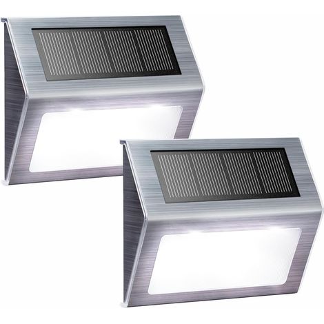 Luci solari adatte per gradini di terrazze, scale, ringhiere, passerelle, sentieri, luci a LED, impermeabili per esterni, luce bianca, confezione da 2. (1/5)