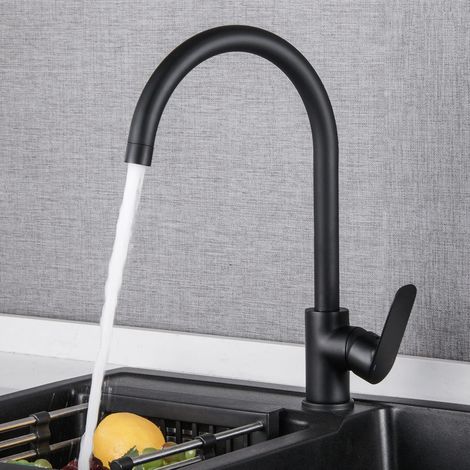 Robinet Cuisine - Robinet Monocommande Pivotant - Acier Inoxydable - Noir Mat - Pour Évier Double - 1 Pièce (1/5)
