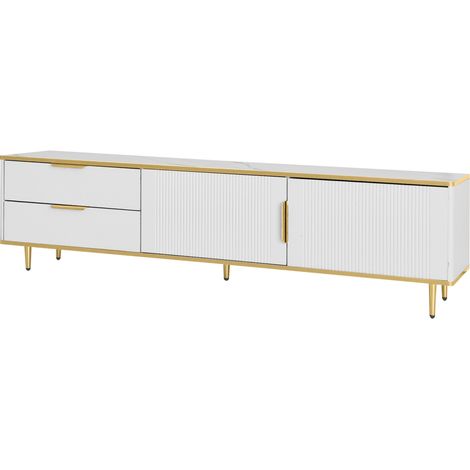 TV-Lowboard 170 cm Weiß-Gold mit 2 Schubladen, strukturierten Türen und Metallfüßen (1/5)