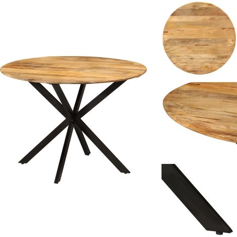 Table à dîner Ø110x78 cm Bois de manguier massif et acier - Table À Manger - Table Ronde - Bois Massif - Manguier - Design Moderne (1/5)