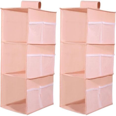 GDHZS-2 étagères penderie – 3 compartiments + poches latérales – tissu non tissé – rose – pliable (1/5)
