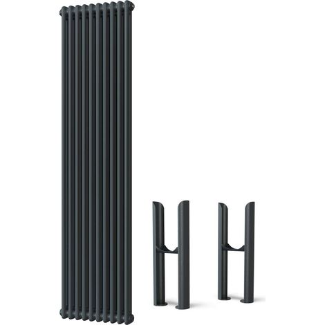 Alpha - Anthracite Vertical Column Radiator H1800mm x W460mm 2 Column - Feet Included (1/3)