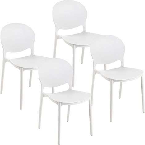Baroni Home Set 4 Sedie in Plastica Bianca – Impilabili, Senza Montaggio, Facili da Pulire, con Gommini Antiscivolo, per Cucina, Soggiorno, Sala da Pranzo, 46x50x80 cm (1/5)
