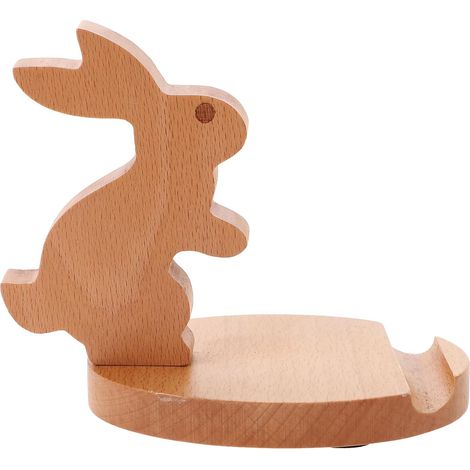 Support Téléphone Portable Bois Lapin Décoratif Multifonction Stable pour Bureau Maison et Salle de Classe Support Tablette et Mobile Bois Naturel Sûr (1/5)