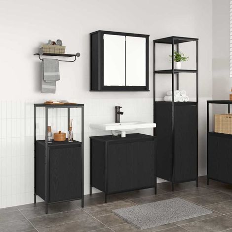Badezimmermöbel-Set 3 pcs Schwarz Eichen-Optik Holzwerkstoff
