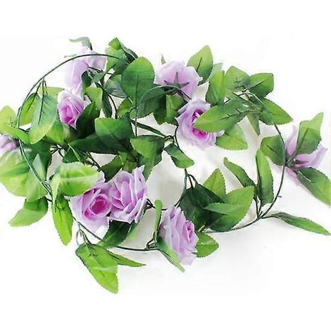 Guirlande de roses artificielles de 2,4 m (8 pieds) avec feuillage et fleurs grimpantes, idéale pour la décoration de la maison, d'un mariage, d'une fête ou d'un jardin.violet (1/5)