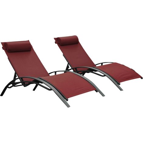 Keter – Bains de soleil bourgogne lot de 2 – Structure aluminium résistante – Hauteur réglable en 5 positions – 165 x 64 x 56 cm – 35700918