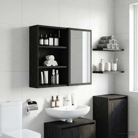 vidaXL Armadio da bagno a muro Rovere Nero 40 x 16 x 62,5 cm