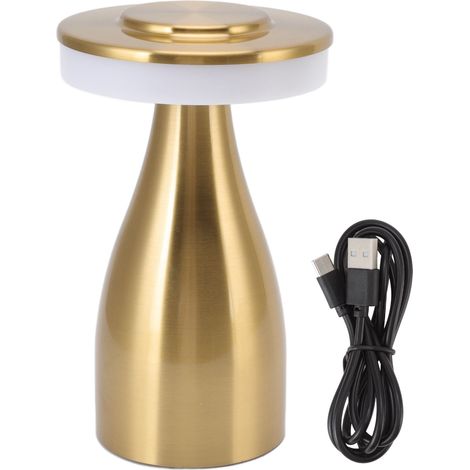 Lampada da tavolo a LED ricaricabile con controllo touch, in metallo dorato acrilico, 3 impostazioni di temperatura, dimmerabile, portatile, Ø12cm H20cm, USB (1/5)