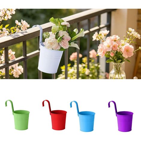 4 pots de fleurs suspendus en métal, jardinières suspendues avec crochet, pour balustrades, clôtures (1/5)