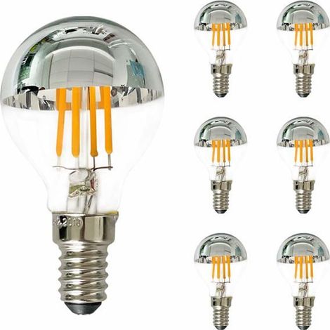 6pcs Ampoule LED E14 Dimmable Edison 4W équivalent 40 Watts, G45 Miroir Ampoules à Filament LED à Pointe Argentée, Blanc Chaud (1/5)