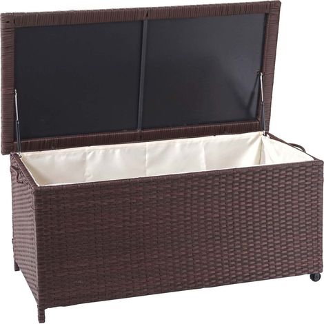 Coffre à coussins en polyrotin, HWC-D88, coffre jardin Premium marron, 51x100x50 cm, 170l (1/5)