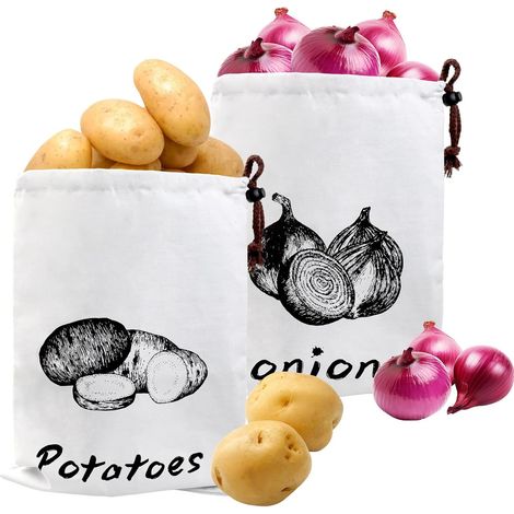 Lot de 2 sacs de rangement réutilisables pour oignons, pommes de terre, garde-manger, cuisine, réfrigérateur (1/5)