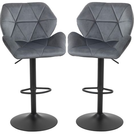 Lot de 2 tabourets de bar rembourrés avec pieds en métal, tissu imitation velours, hauteur réglable et rotation 360° (1/5)